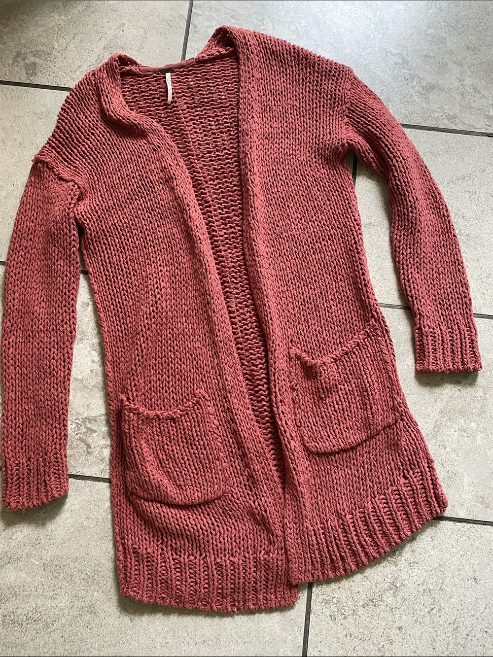 Free People Open-Front Chunky Knit Cardigan - Rose